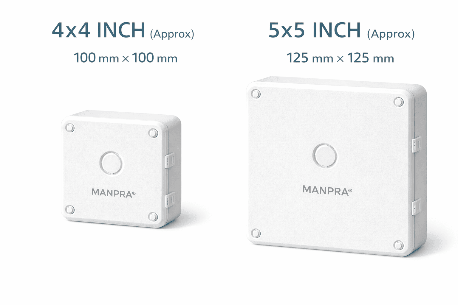 Manpra PVC Junction Box 5x5 Inch for CCTV Camera size comparison