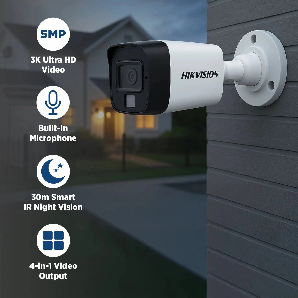 Hikvision DS-2CE16H0T-LPFS 5MP Audio Bullet Camera – 3K Ultra HD | Built-in Mic | 30m IR | Outdoor – Manpra®
